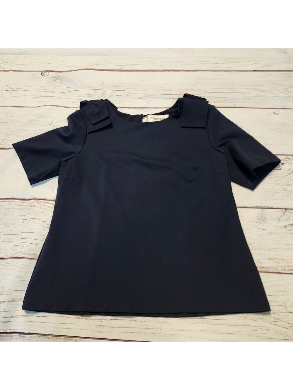 Elizabeth McKay Navy Blue Short Sleeve Blouse with Shoulder Details Size Medium